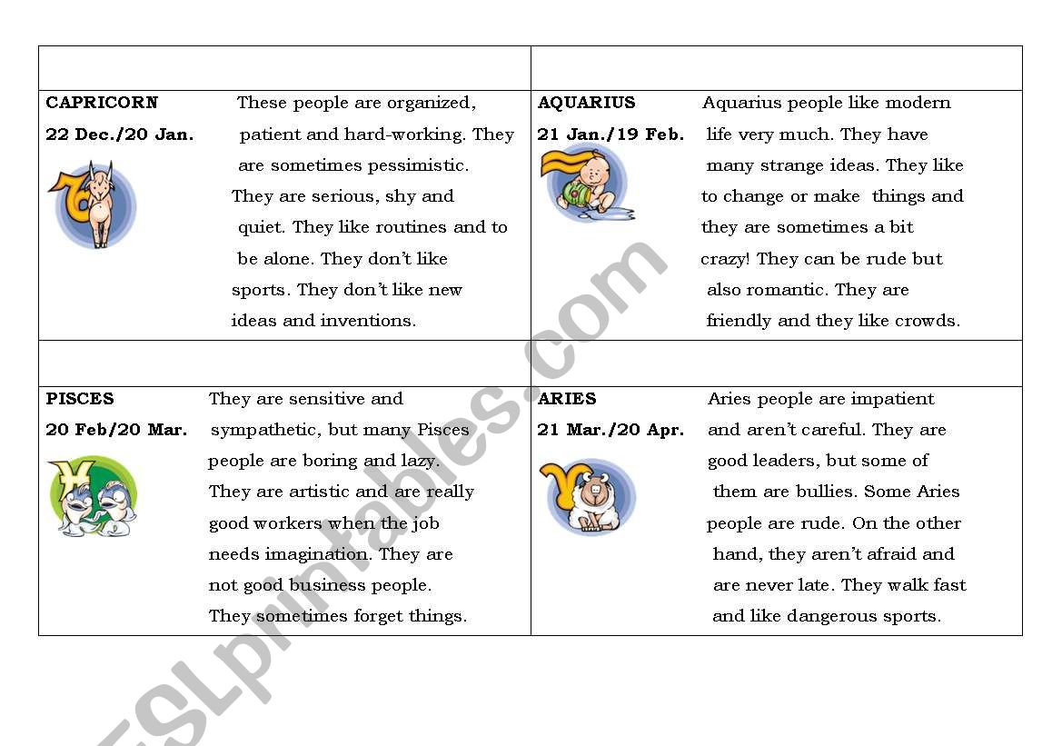 Horoscope worksheet