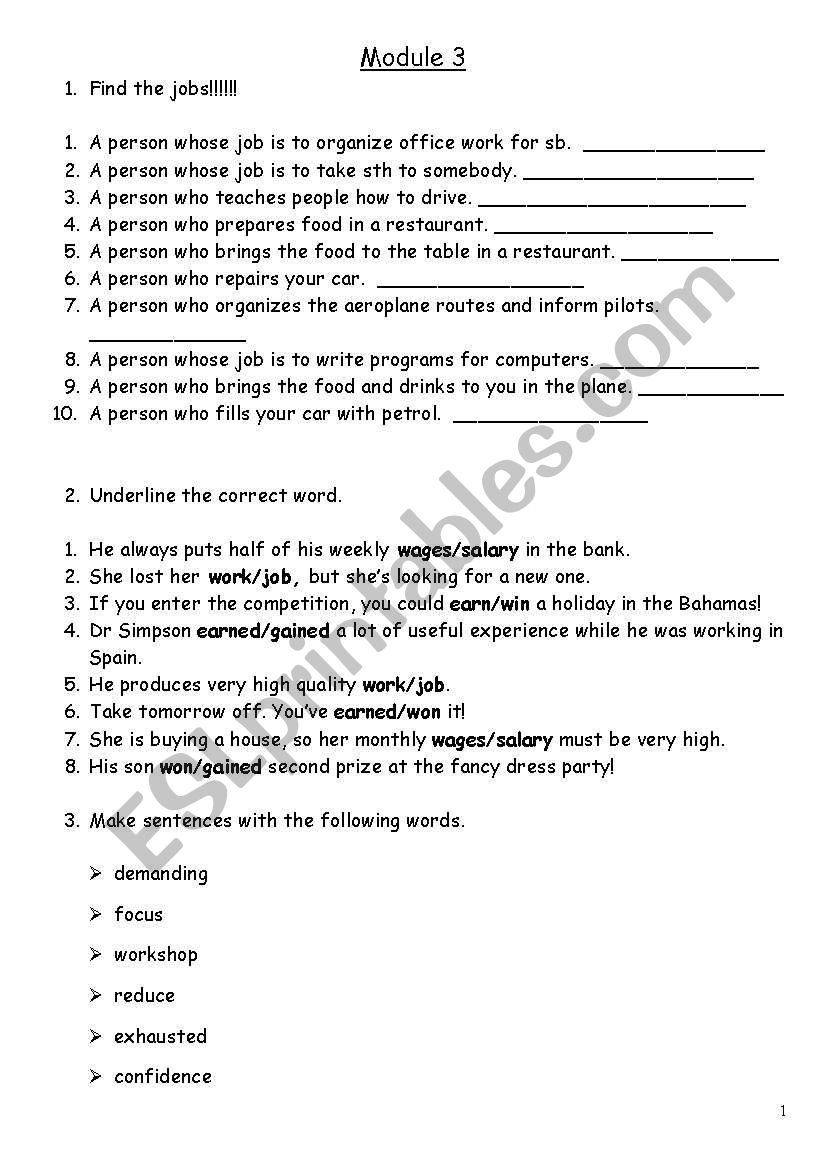 Vocabulary-Jobs worksheet