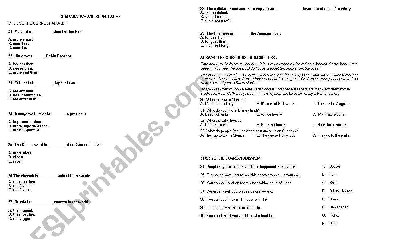 COMPARATIVES AND SUPERLATIVES worksheet