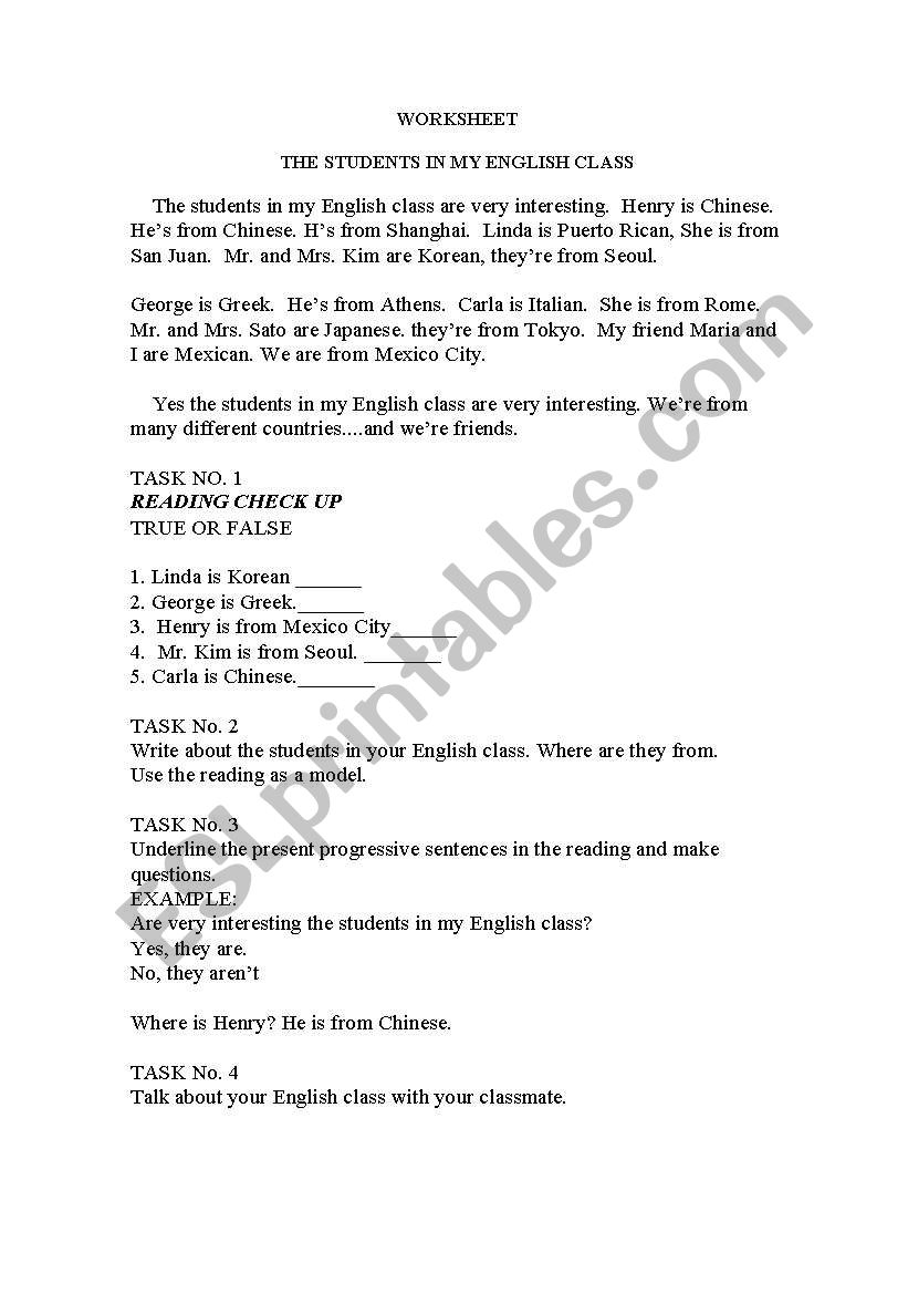 Present progressive worksheet