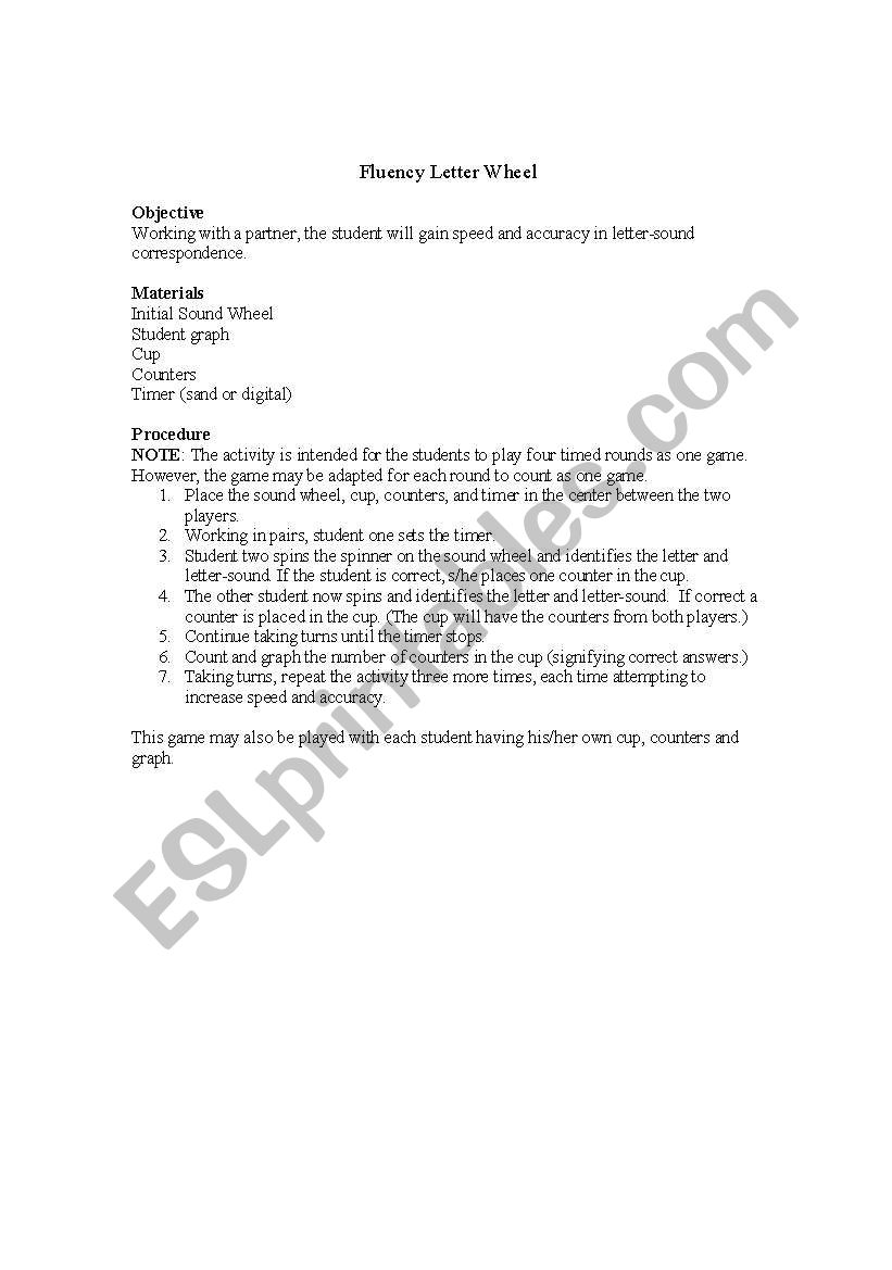 ABC FLUENCY WHEEL worksheet