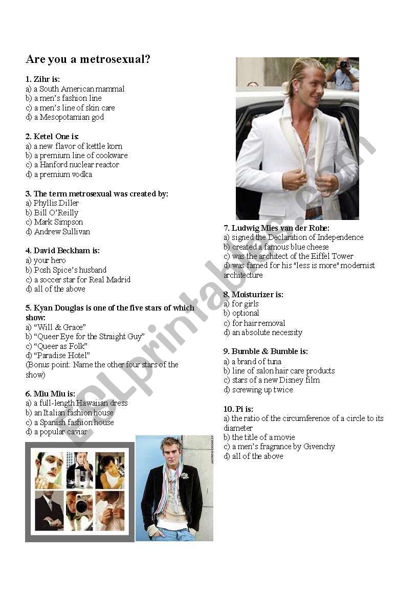 Are you a metrosexual? worksheet