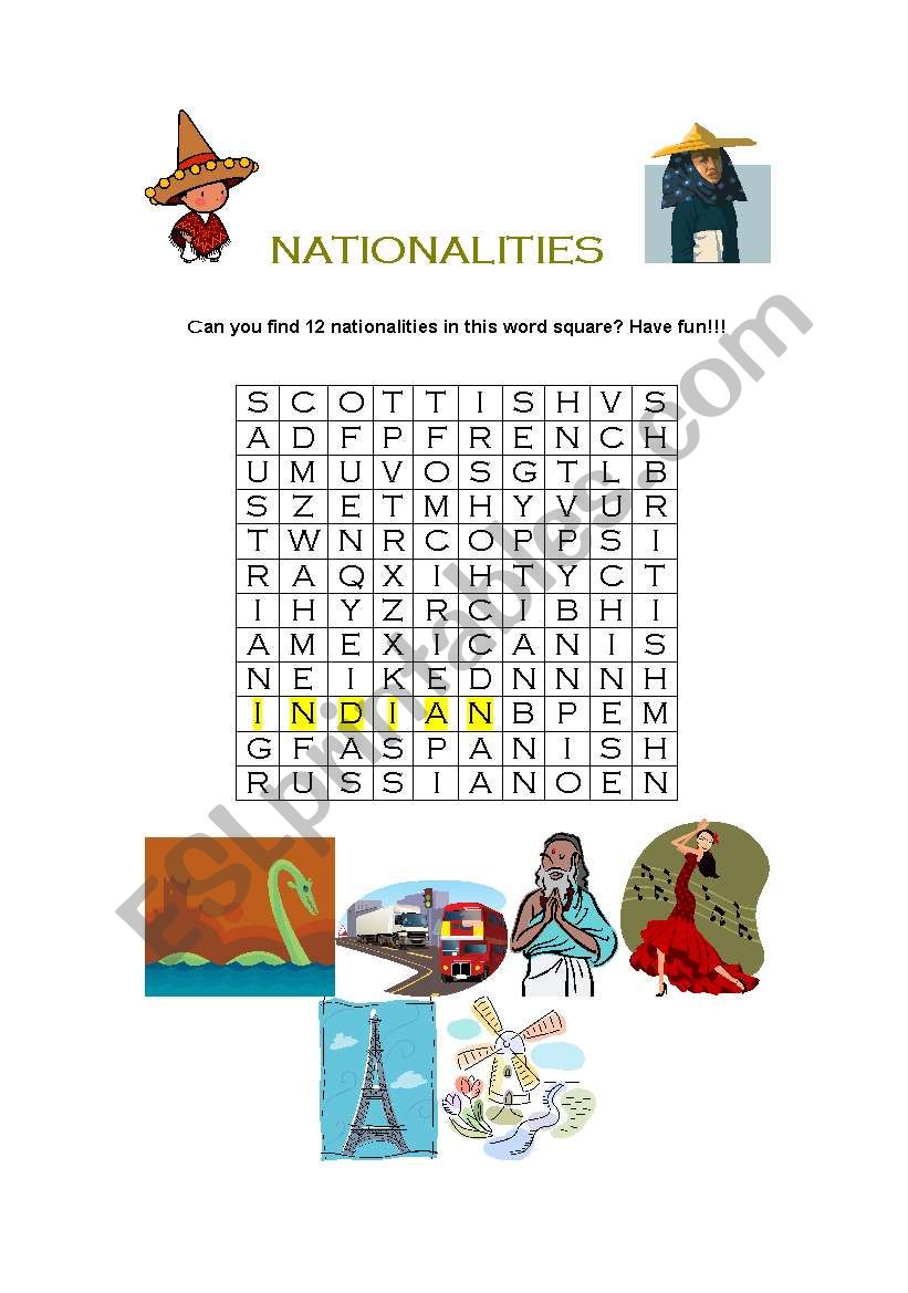 Nationalities worksheet