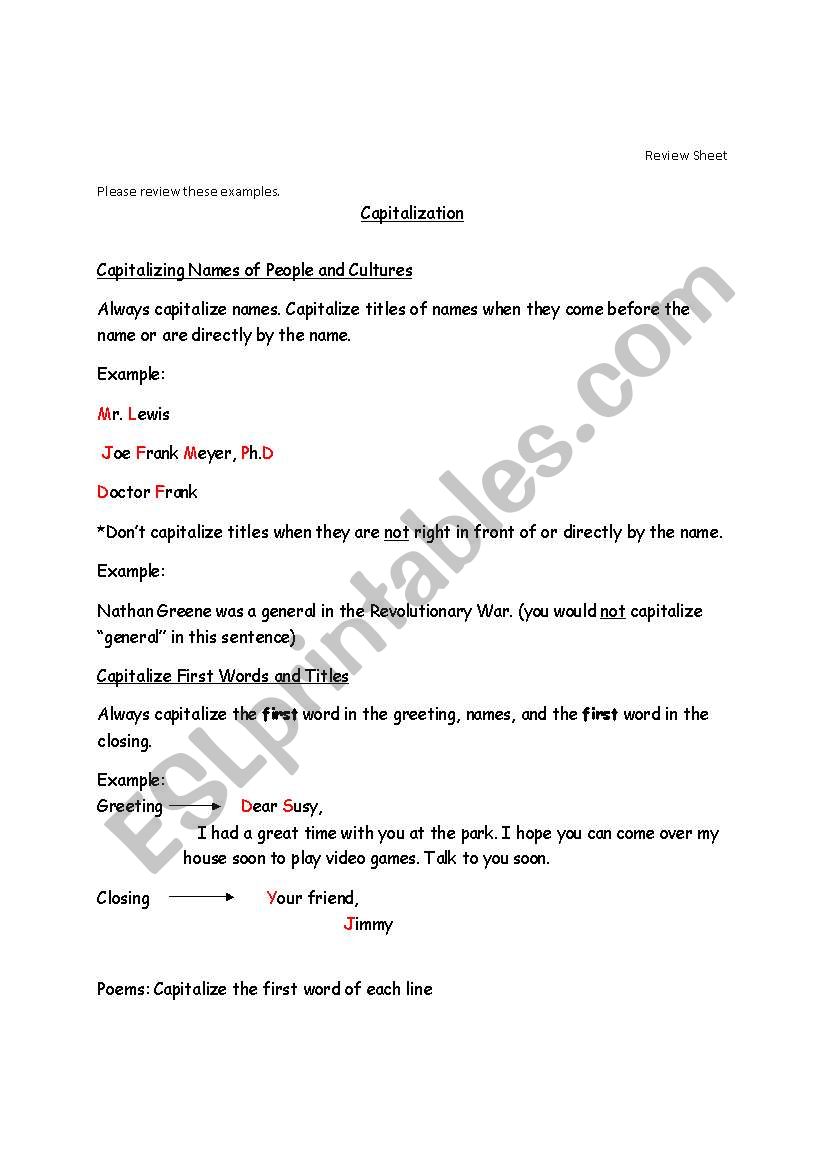 ESL Speaking Rubric worksheet