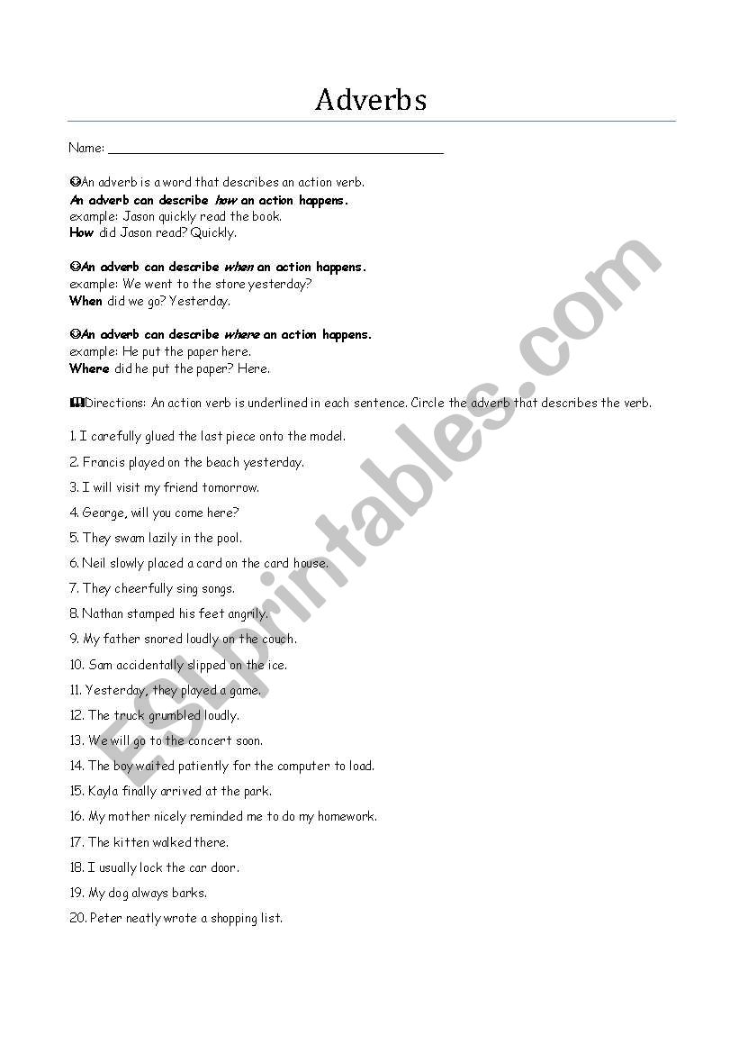 adverbs worksheet