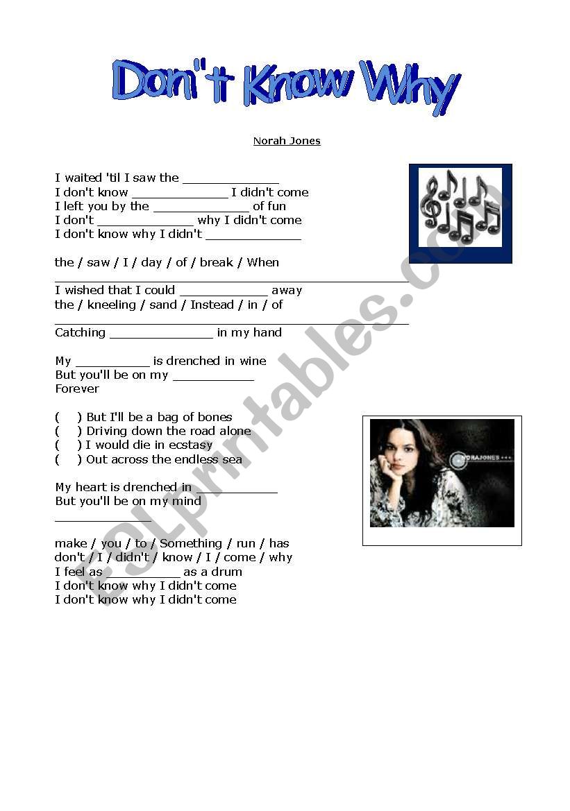 Dont Know Why- Norah Jones worksheet