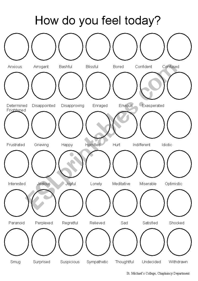 How do you feel today? worksheet