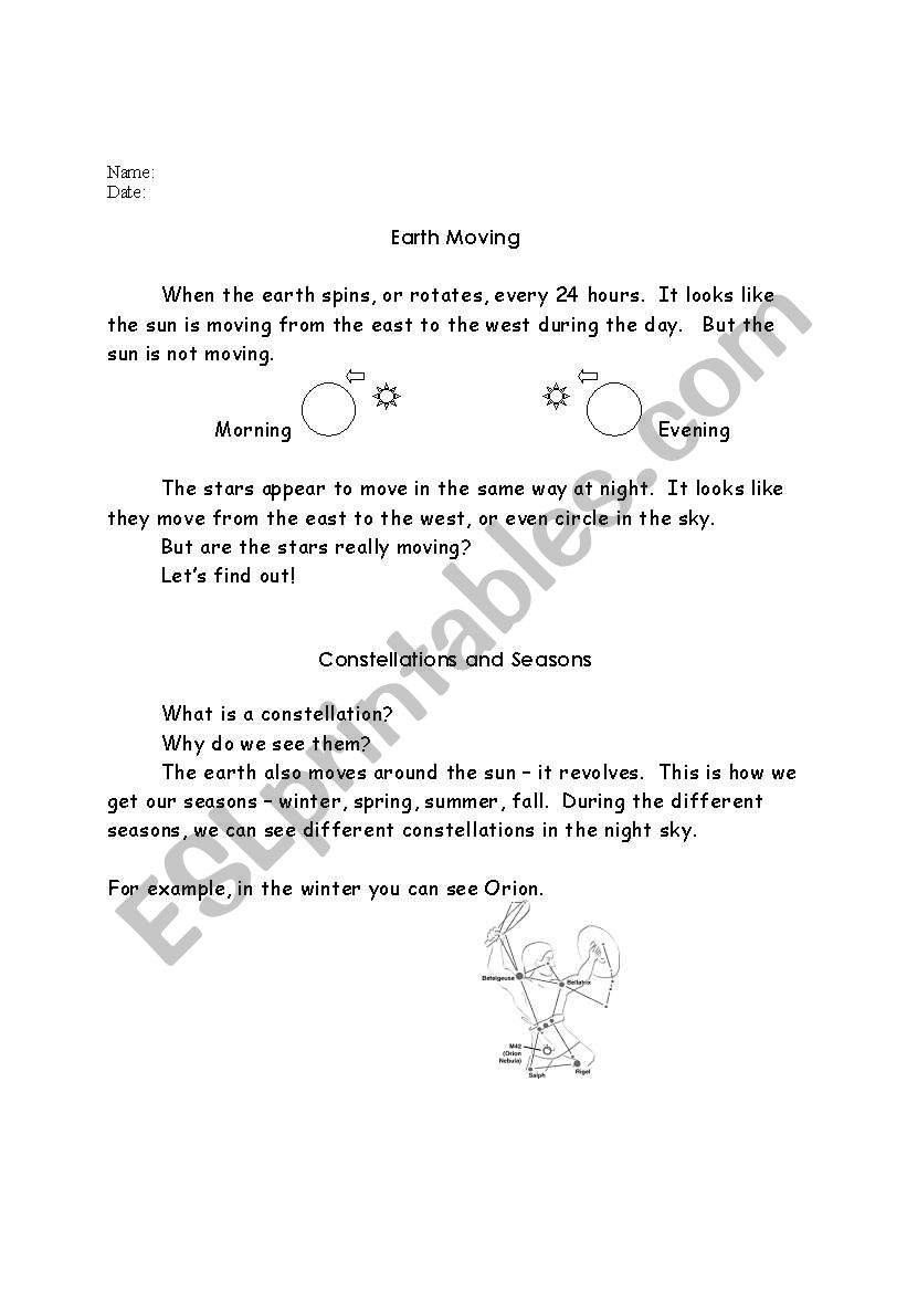 Science and astronomy worksheet