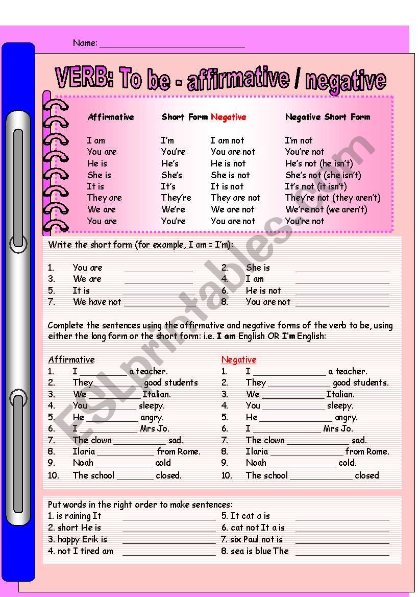 Verb To Be Affirmative And Negative Interactive Worksheet My Xxx Hot Girl