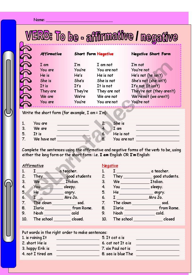 Verb To Be affirmative / negative