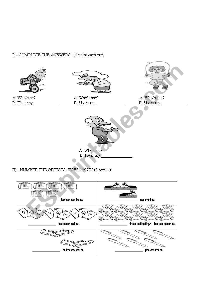 family, number, prepositions in, on, under, days of the week practice