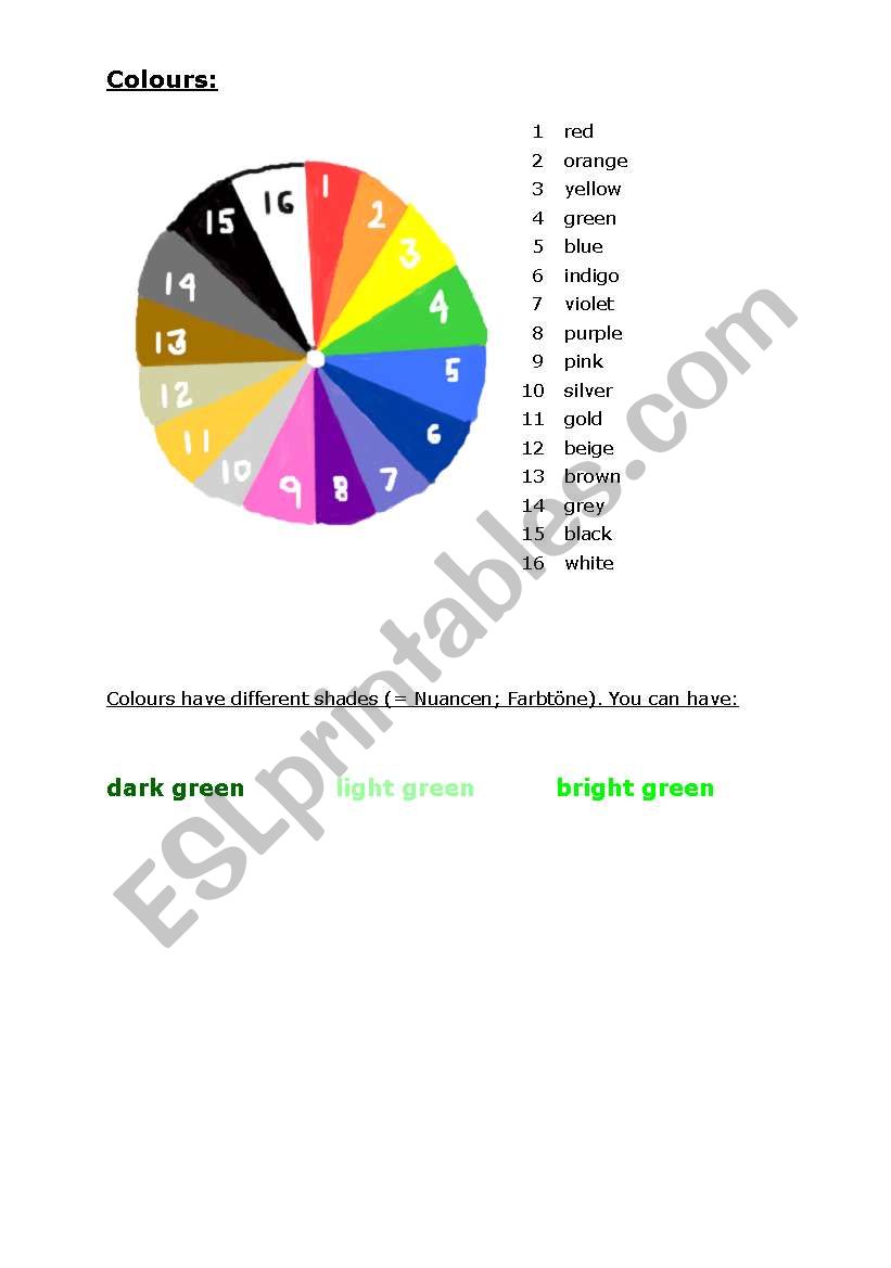 colours worksheet