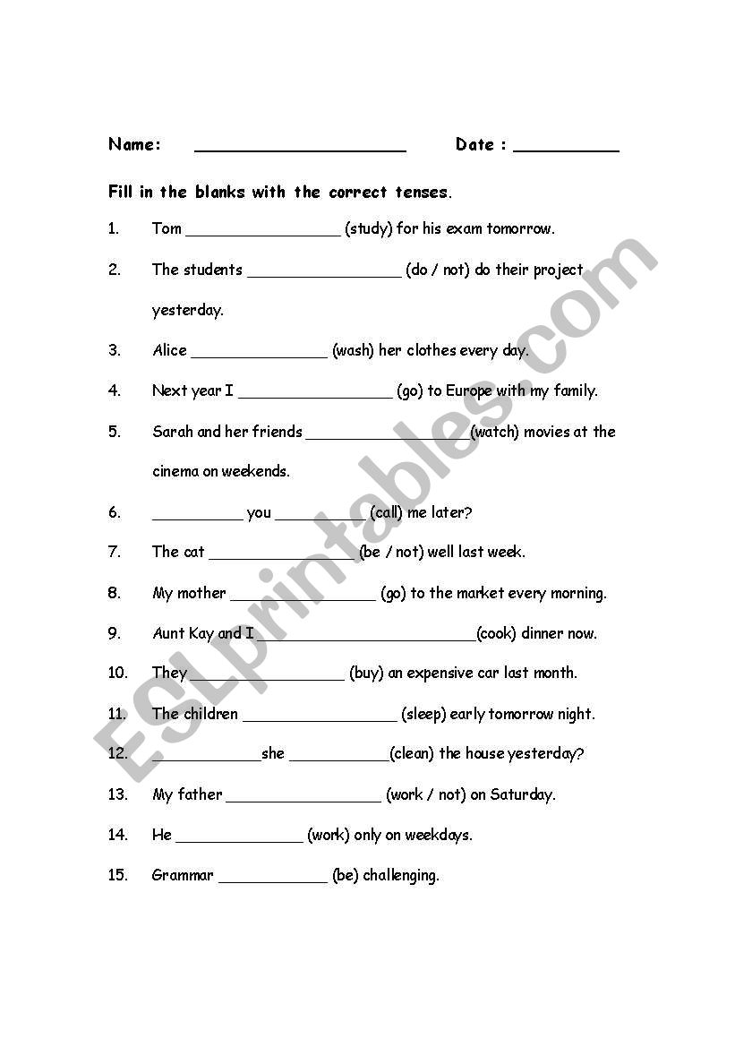 Tenses worksheet