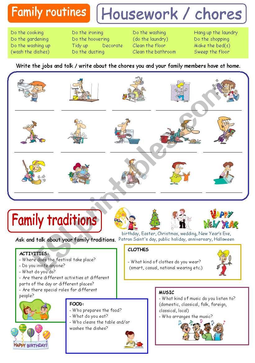 Present Simple - routines (chores) and traditions