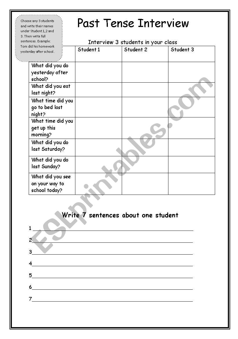 Past Simple Questionnaire worksheet