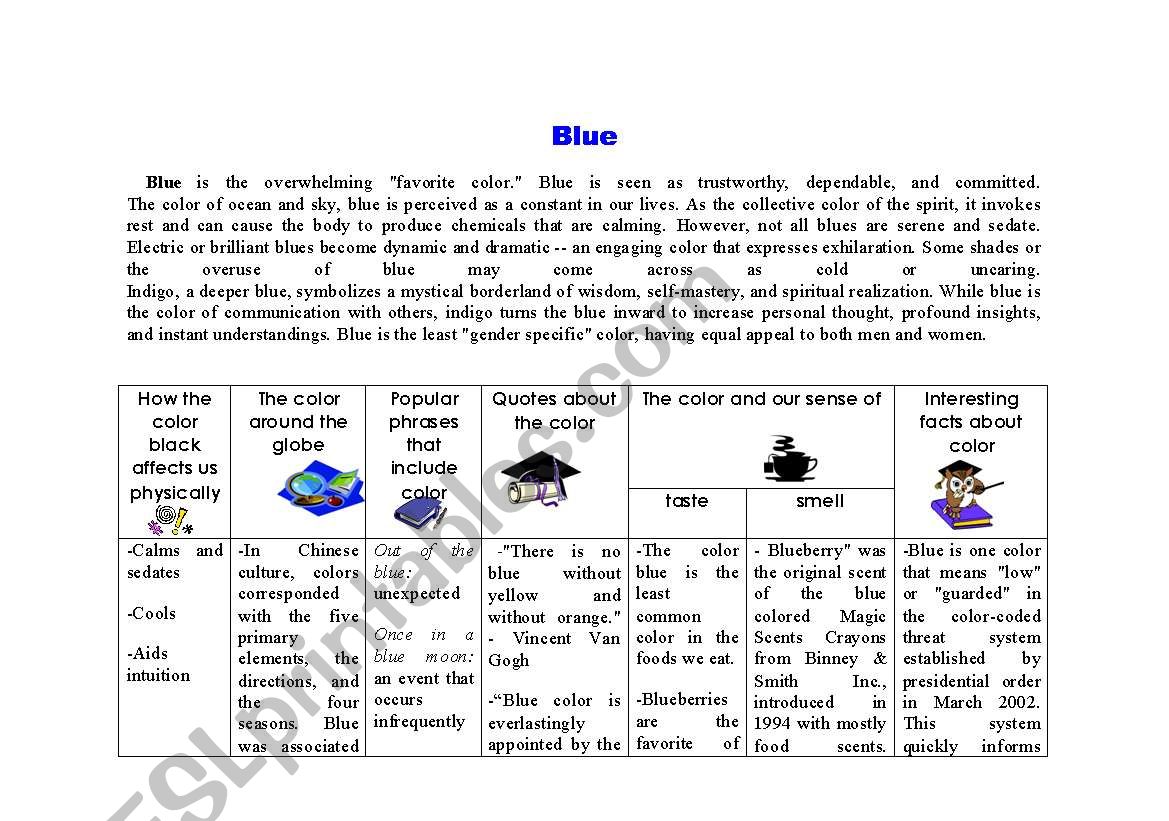 Blue colour worksheet