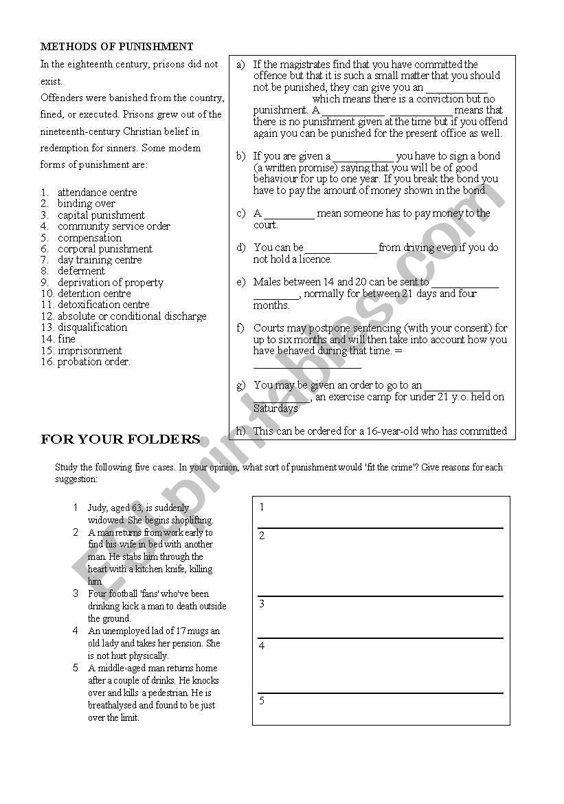 Crime and Punishments worksheet