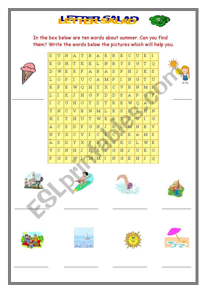 Wordsearch summer worksheet