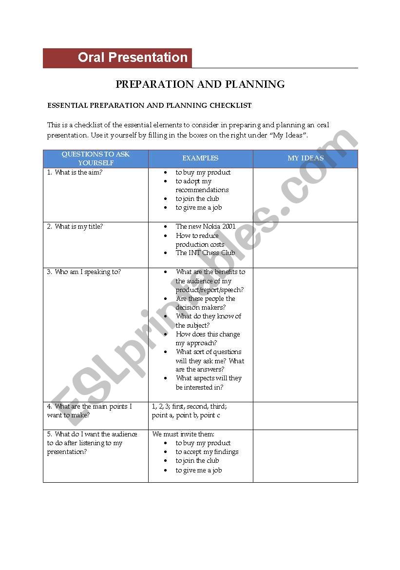 Oral Presentation - preparation