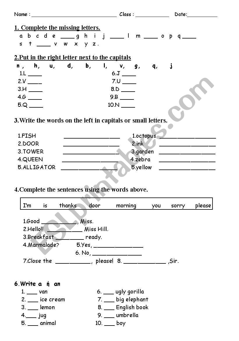Alphabet exercise worksheet