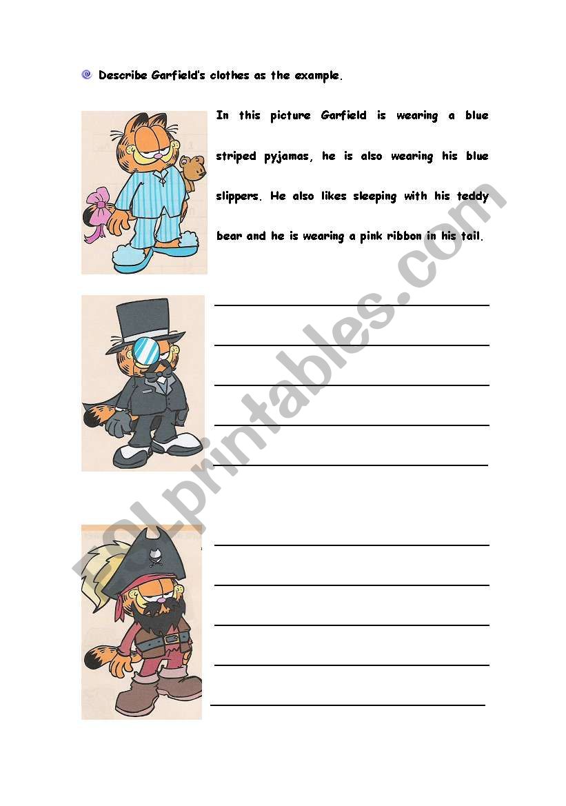 Garfields clothes worksheet