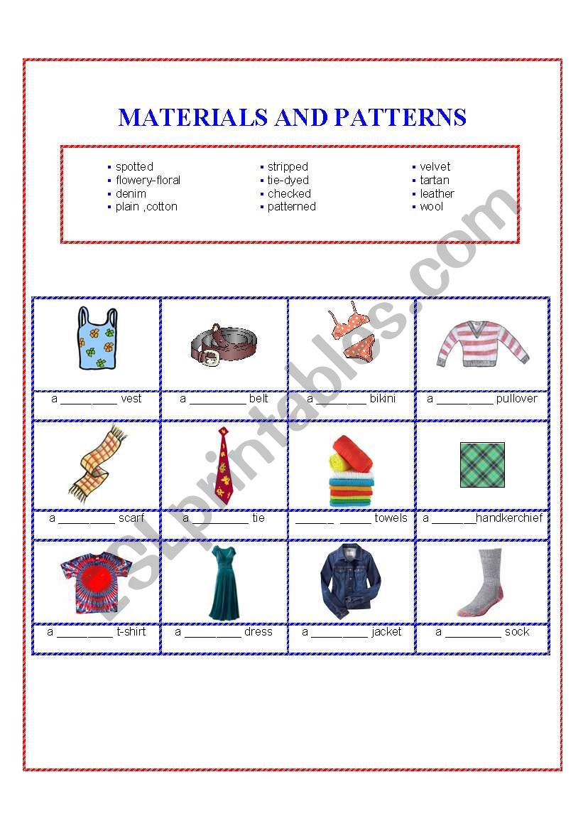 Materials and Patterns worksheet