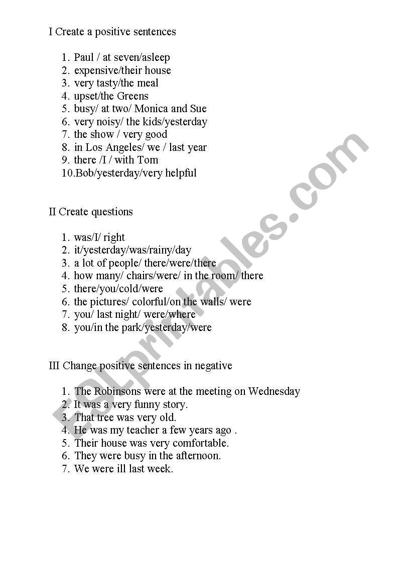 verb to be in past  worksheet