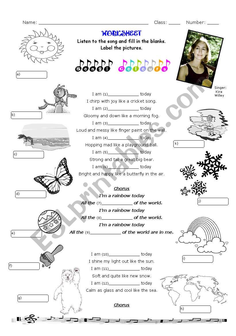 SONG: COLOURS - 3 activities: fill in, label, colouring