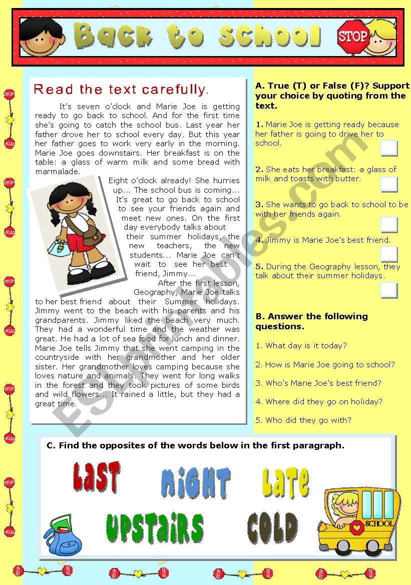 BACK TO SCHOOL worksheet