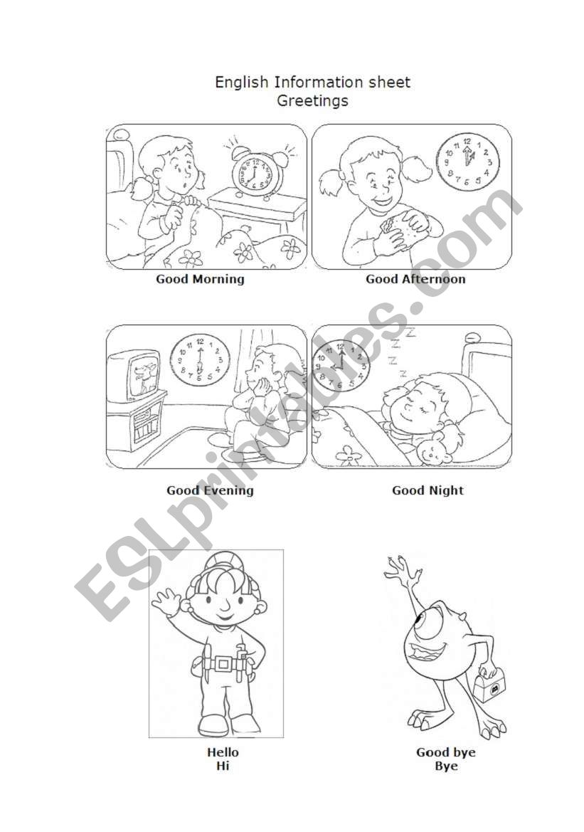 Greetings information sheet worksheet