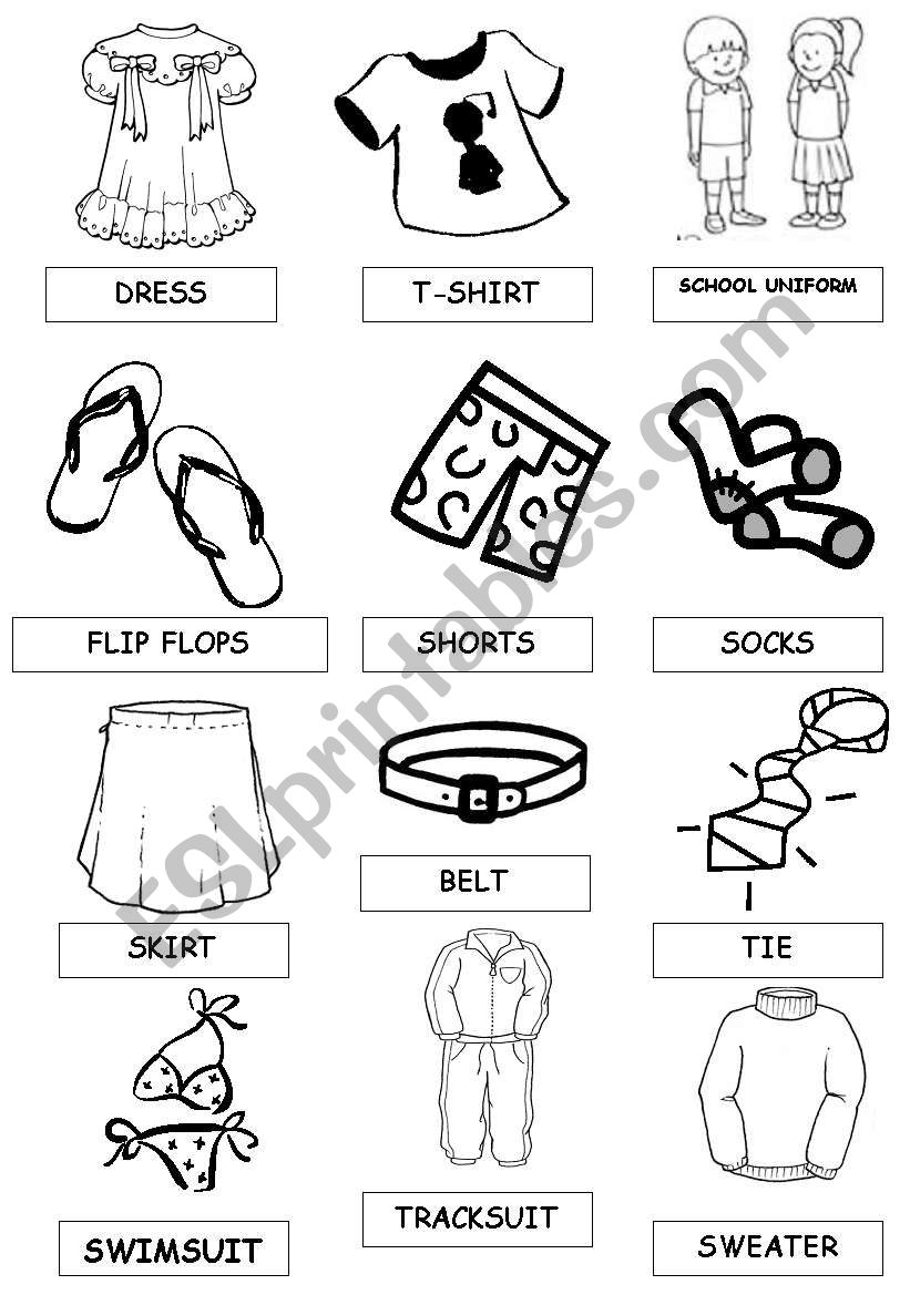 shoes and clothes pictionary worksheet