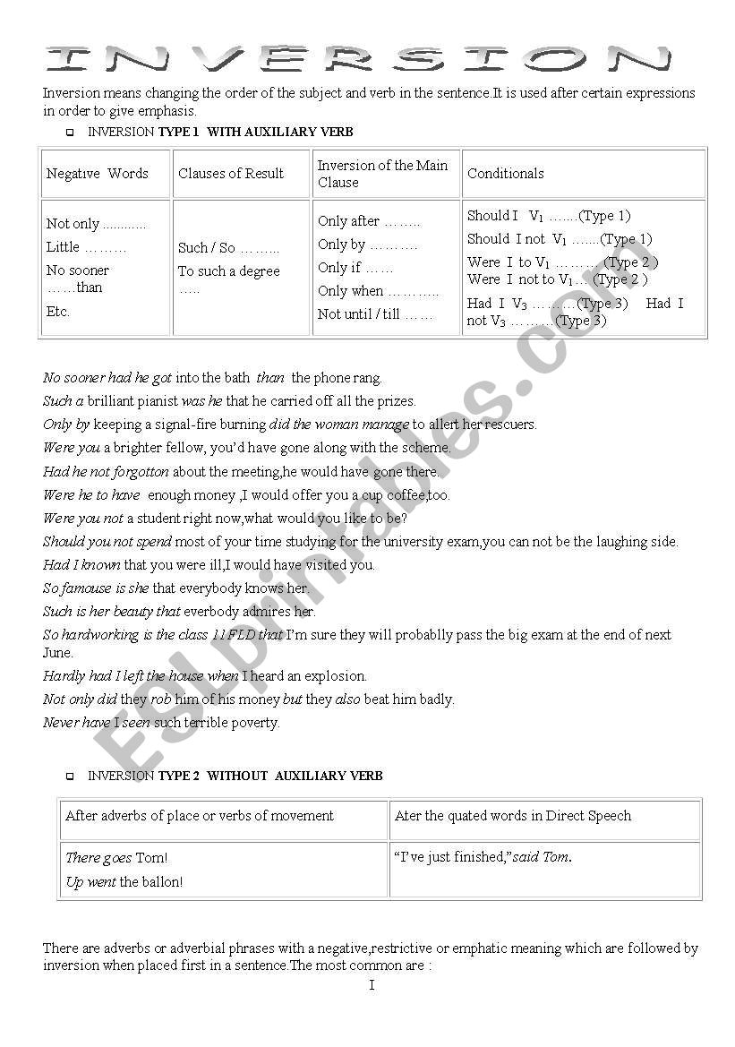 inversion worksheet