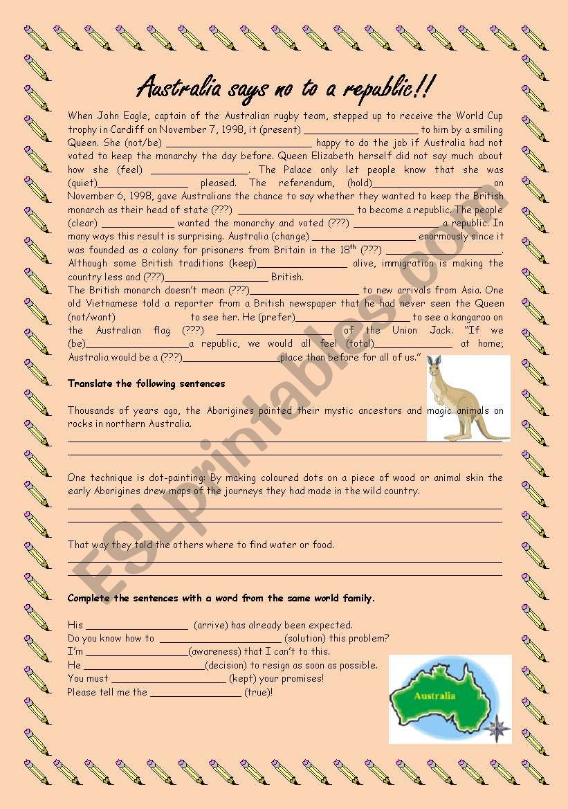 Mixed grammar/tenses, translation and word families