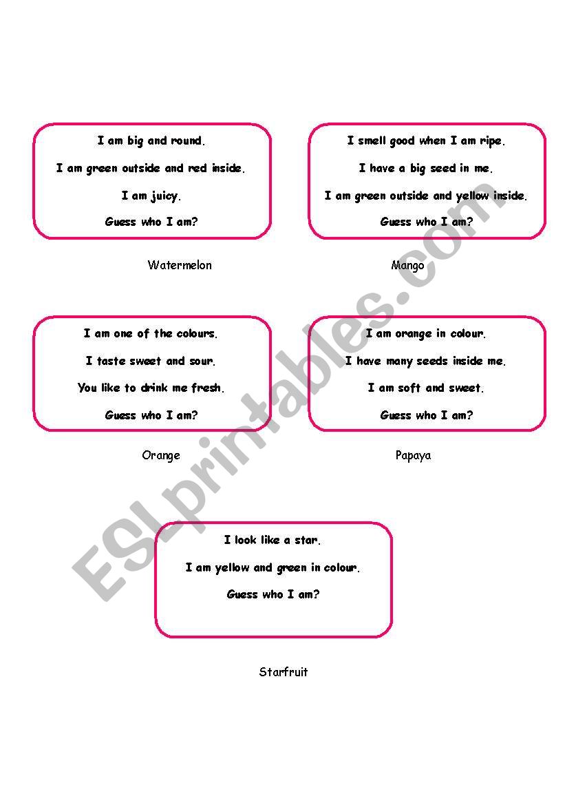 fruits riddle part 2 worksheet