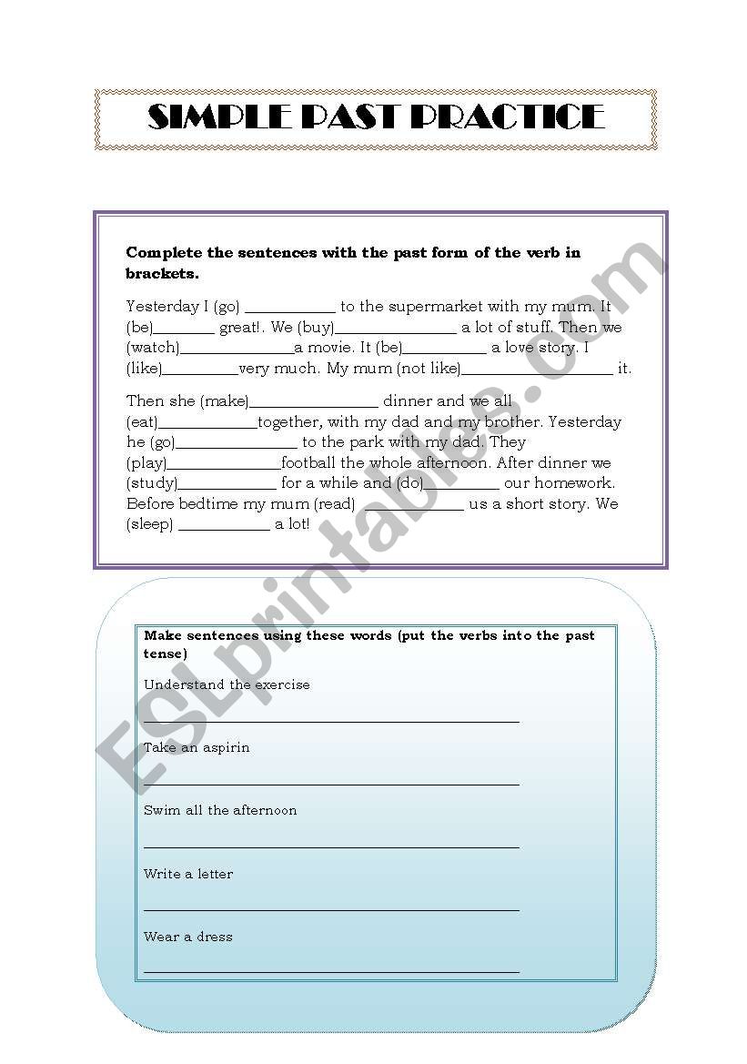 SIMPLE PAST PRACTICE worksheet