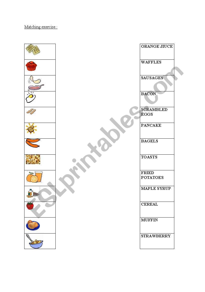 Food - matching exercise worksheet