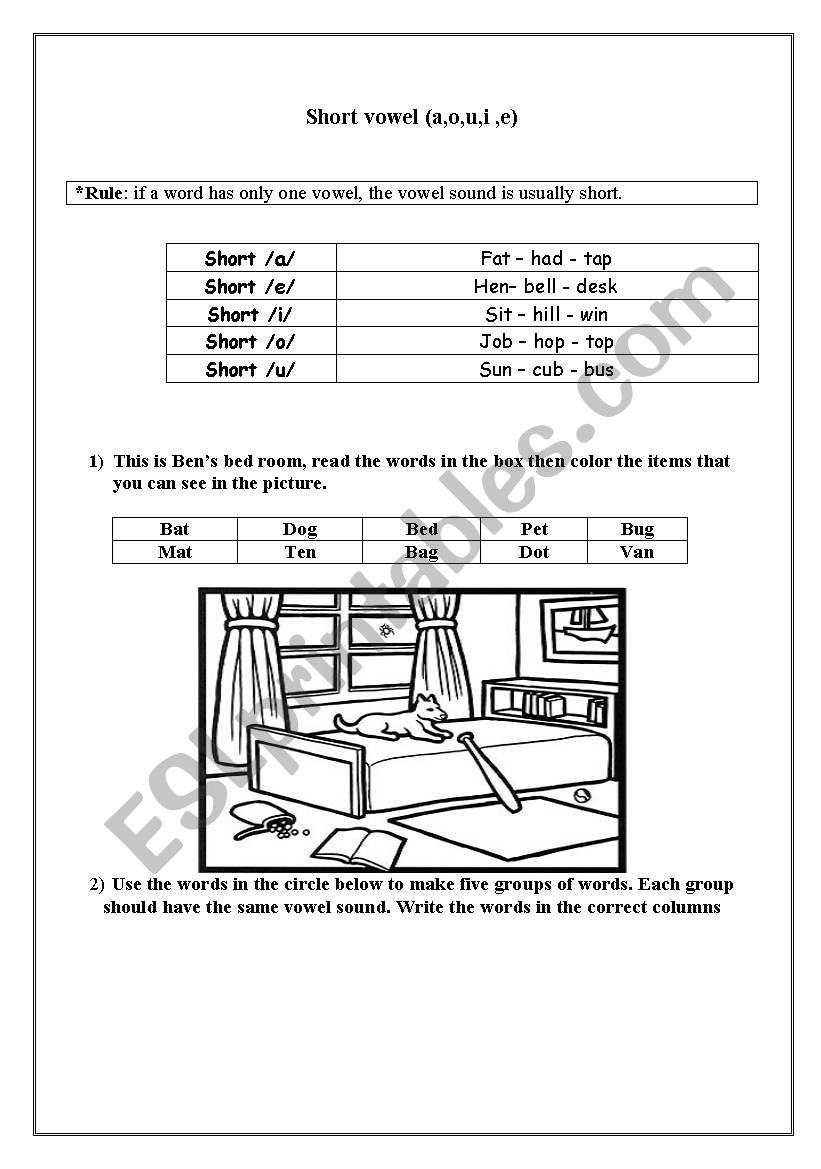 short vowels worksheet