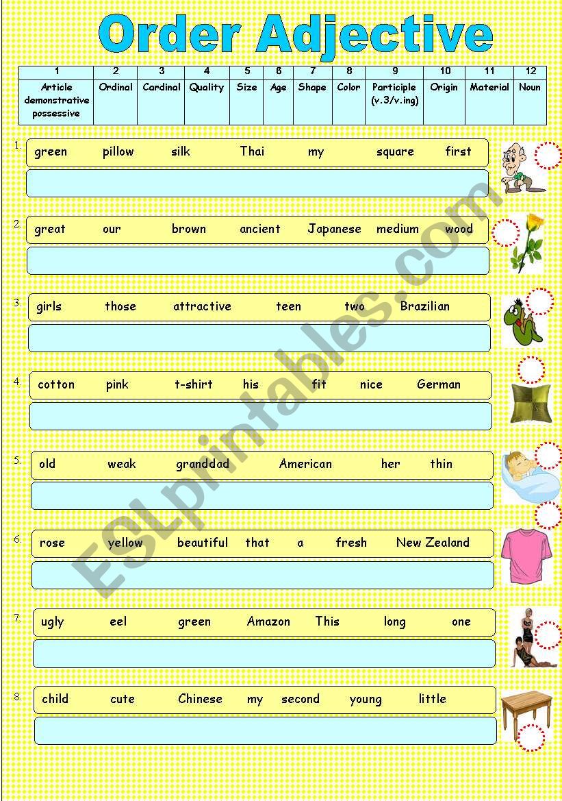 Order Adjective ESL Worksheet By Sweetdreamja