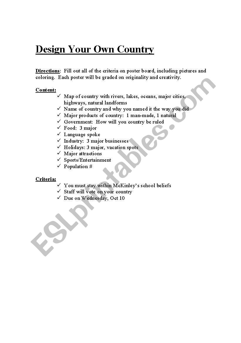 Design your Own Country worksheet