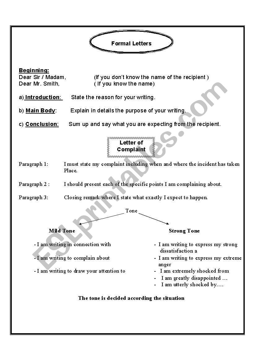 Formal Letter- Letter of Complaint