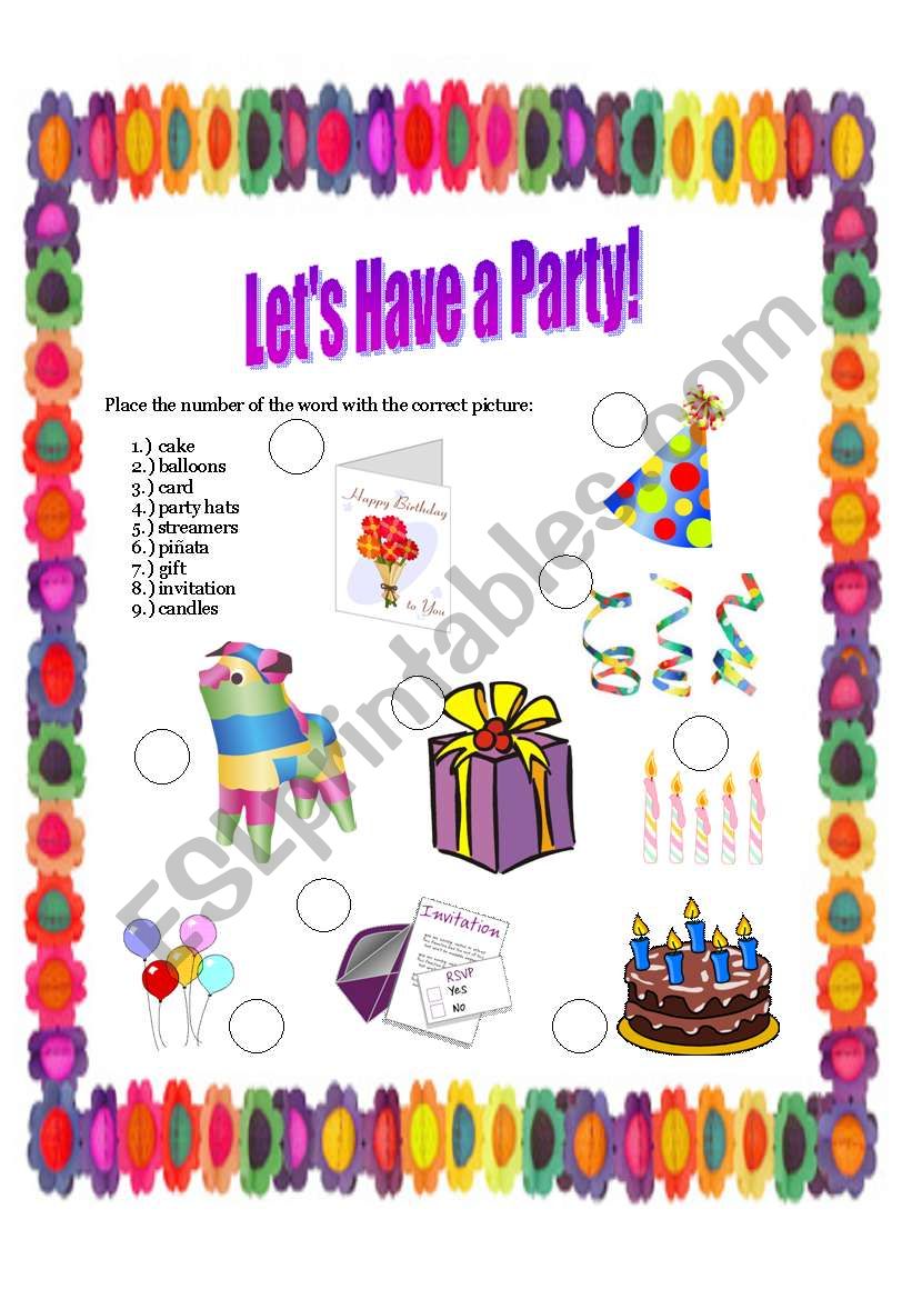 Lets have a party! worksheet