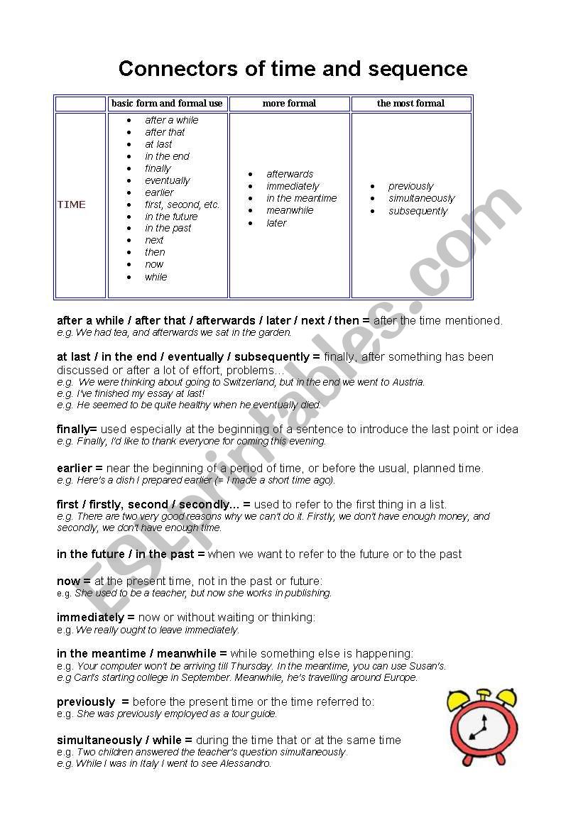 connectors of time and sequence