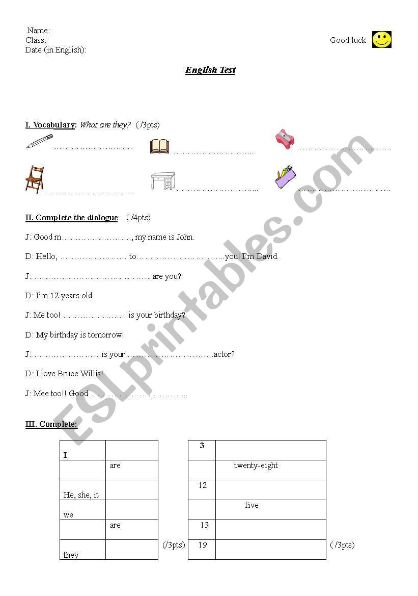 test for beginners (date, dialogue, hour, seasons, numbers etc)