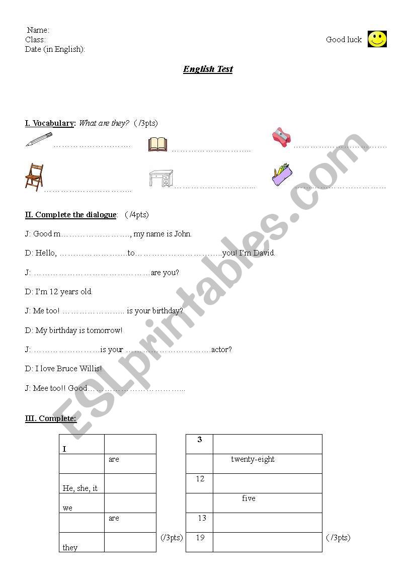 test for beginners (date, dialogue, hour, seasons, numbers etc)