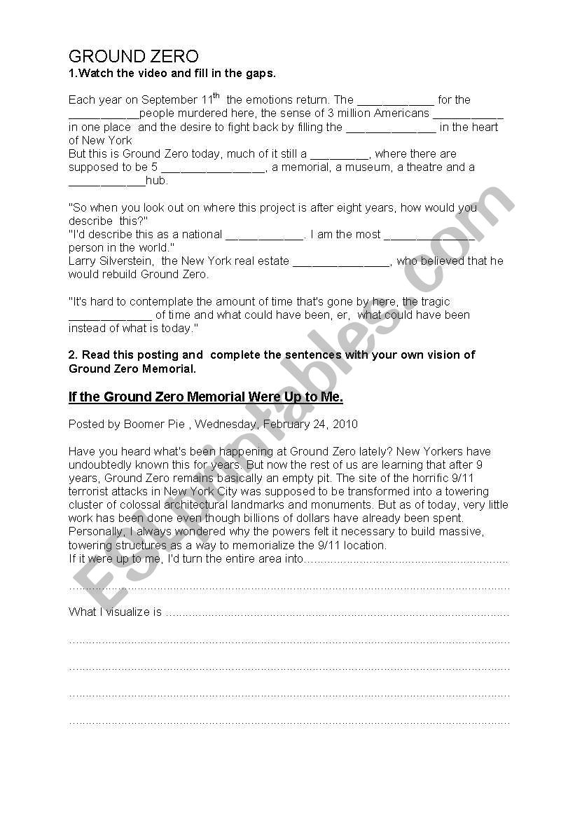 GROUND ZERO NATIONAL DISGRACE worksheet