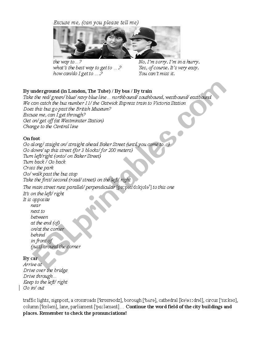 Giving Directions Chunks worksheet