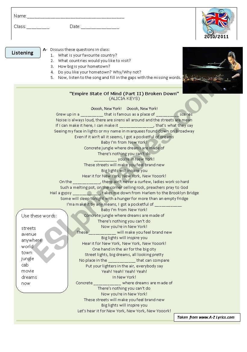 song : Empire State of Mind (part II) Broken Down