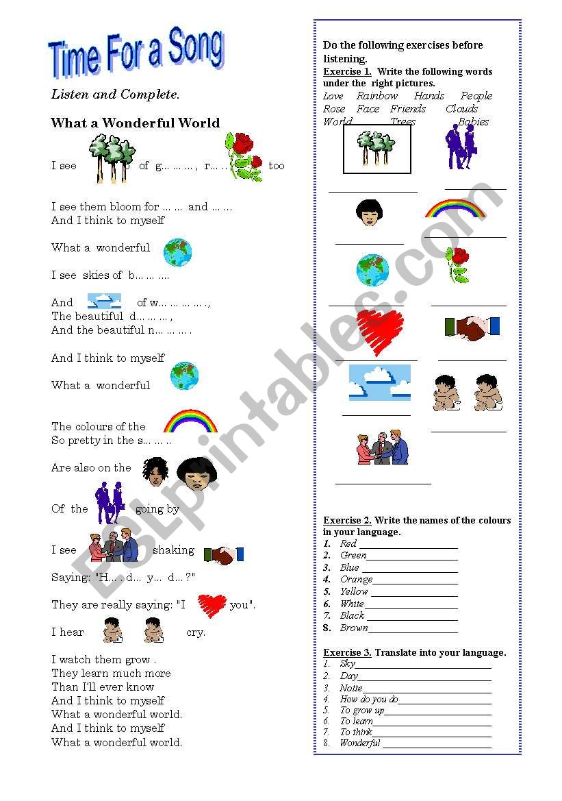 What a Wonderful world worksheet