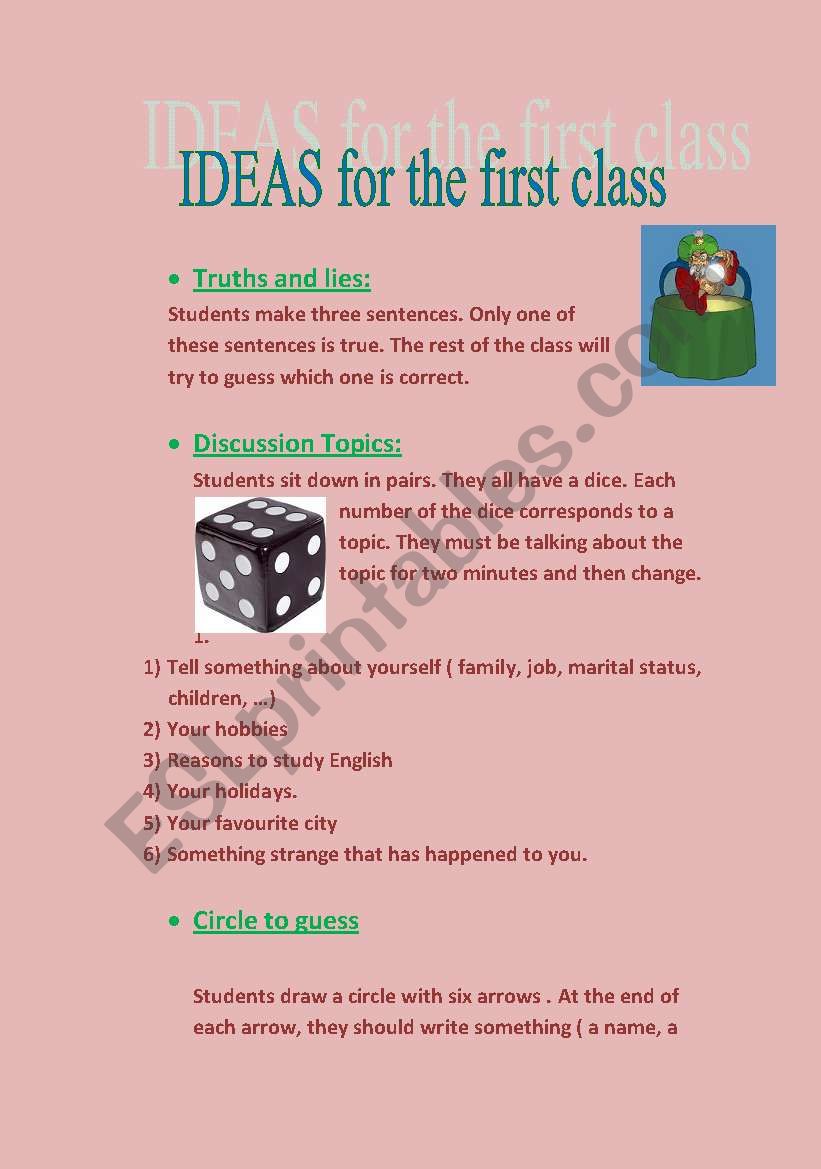 ideas for the first day in class