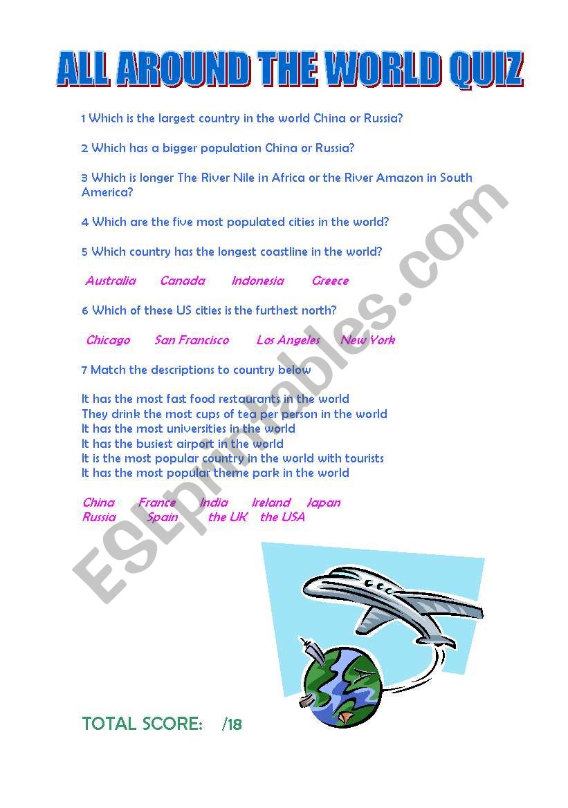 Quiz: All Around the World worksheet